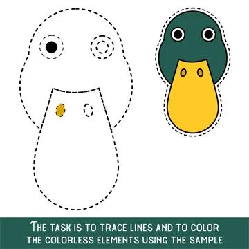Color Duck Face. Restore dashed lines. Color the picture elements. Page to be Stockillustratie