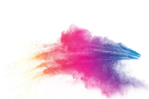 Color dust splash cloud on white background. Launched color powder explosion. Stock Photos
