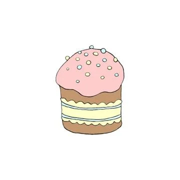 Color Easter cake or sweet bread or Paska. Simple hand drawn illustration. Tr Stock Illustration