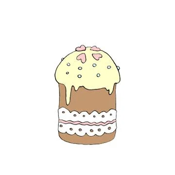 Color Easter cake or sweet bread or Paska. Simple hand drawn illustration. Tr Stock Illustration