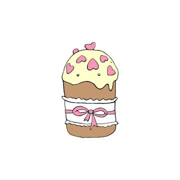 Color Easter cake or sweet bread or Paska. Simple hand drawn illustration. Tr Stock Illustration