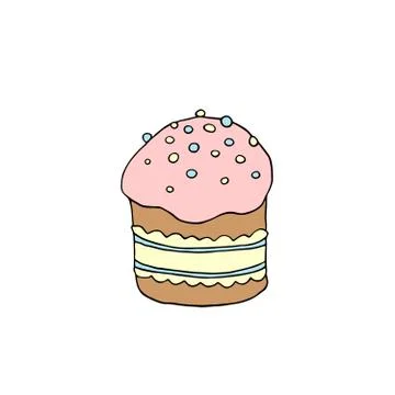 Color Easter cake or sweet bread or Paska. Simple hand drawn vector illustrat Illustrazione stock