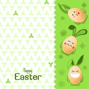 Color Easter card with realistic eggs and hand-drawn elements. Illustrazione stock