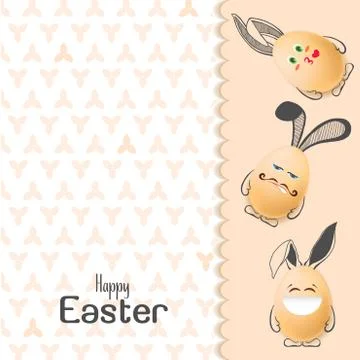 Color Easter card with realistic eggs and hand-drawn elements. Illustrazione stock