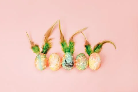 Color easter eggs with rabbit ears Stock Photos