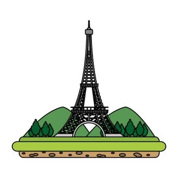 Color eiffel tower with mountainsand trees landscape Ilustração Stock