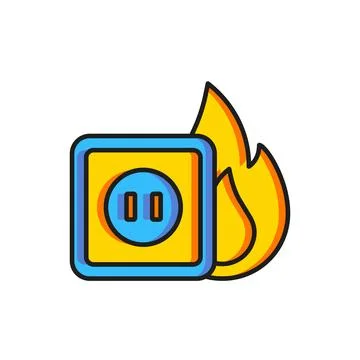 Color Electric wiring of socket in fire icon isolated on white background. .. Stock Illustration