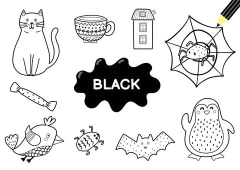 Color the elements in black. Coloring page for kids. Educational material for Stock Illustration