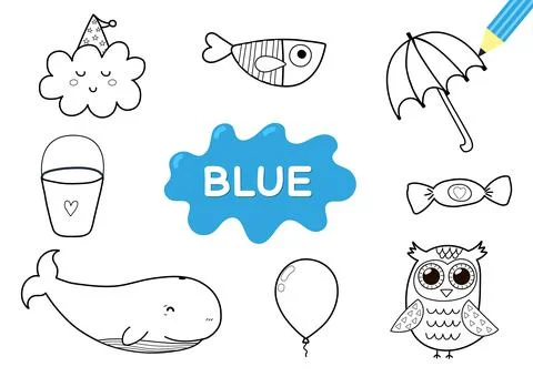 Color the elements in blue. Coloring page for kids. Educational material Stock Illustration