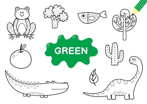 Color the elements in green. Coloring page for kids. Educational material Stock Illustration