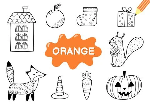 Color the elements in orange. Coloring page for kids. Educational material for Stock Illustration