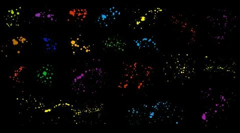 Color elements of paint ink splatter on black background, set. Vector illus.. 스톡 일러스트