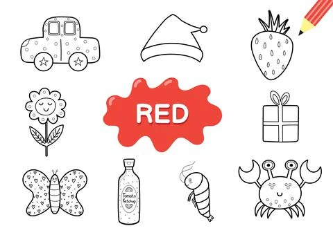 Color the elements in red. Coloring page for kids. Educational material for Stock Illustration