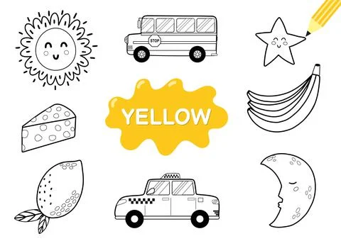 Color the elements in yellow. Coloring page for kids. Educational material for Illustrazione stock