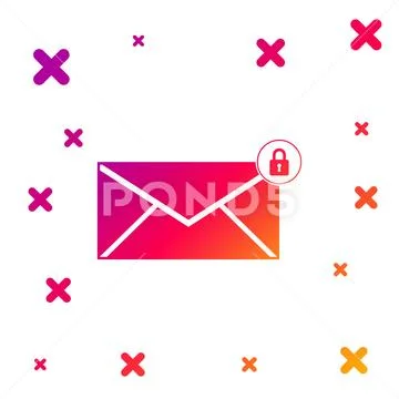 Color Email message lock password icon on white background. Envelope ...