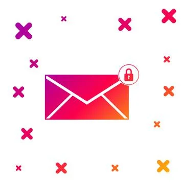 Color Email message lock password icon on white background. Envelope with Stock Illustration