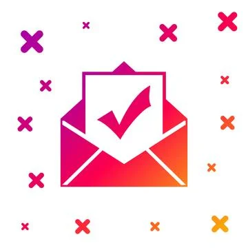 Color Envelope with document and check mark icon isolated on white background Stock Illustration