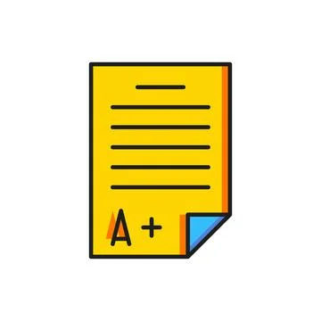Color Exam sheet with A plus grade icon isolated on white background. Test .. Stock Illustration