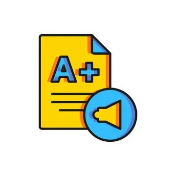 Color Exam sheet with A plus grade icon isolated on white background. Test .. イラスト素材