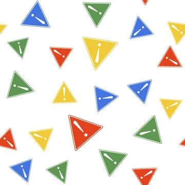 Color Exclamation mark in triangle icon isolated seamless pattern on white Illustrazione stock