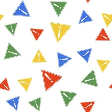 Color Exclamation mark in triangle icon isolated seamless pattern on white Illustrazione stock