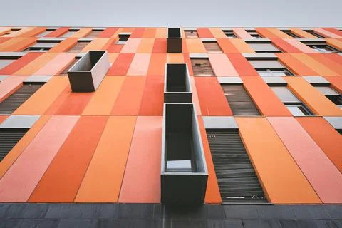 Color facade of a building as seen from below Stock Photos