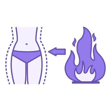 Color Fat Burning Icon. Vector Illustration. Slim Figure and Burning Fire. .. Stock Illustration