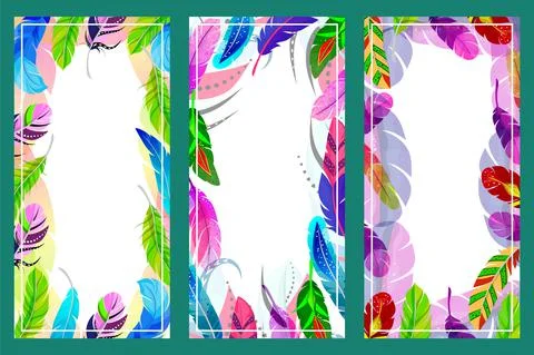 Color feather poster with empty text place, concept greeting card with fashion Stock Illustration
