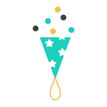 Color fire cracker with confetti flat icon. Stock Illustration