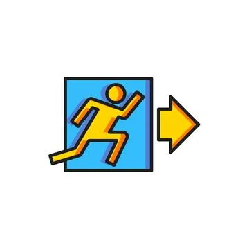 Color Fire exit icon isolated on white background. Fire emergency icon. Fla.. Stock Illustration