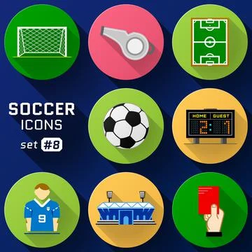 Color flat icon set of soccer elements Stock Illustration