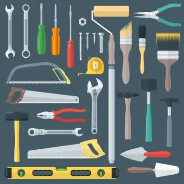 Color flat style various house remodel instruments set Stock Illustration