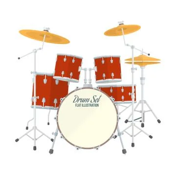 Color flat style vector drum set. Illustrazione stock