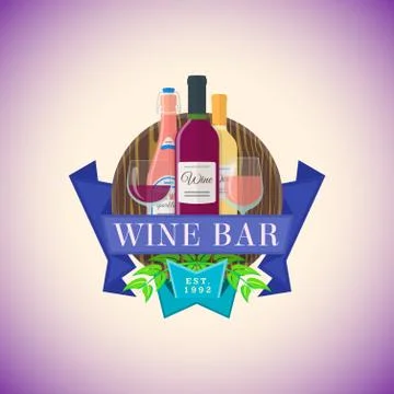 Color flat wine bar emblem template. Stock Illustration