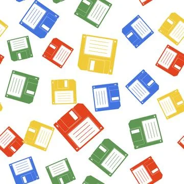 Color Floppy disk for computer data storage icon isolated seamless pattern on 스톡 일러스트