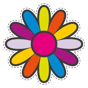 Color flower sticker. Retro patch. Decorative emblem 스톡 일러스트