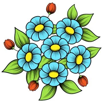 Color flowers patterns set Stock Illustration