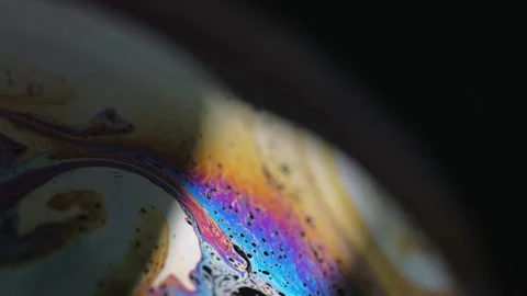Color foam bubble fluid rainbow droplets wave dark Stock Footage 281045902