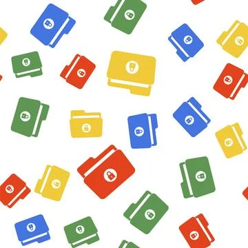 Color Folder and lock icon isolated seamless pattern on white background. Closed Illustrazione stock