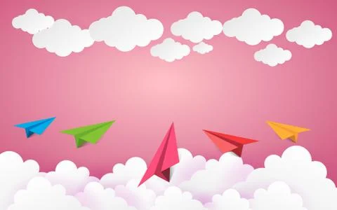 Color Full Cloud Paper Style art vector illustration background Stock Illustration