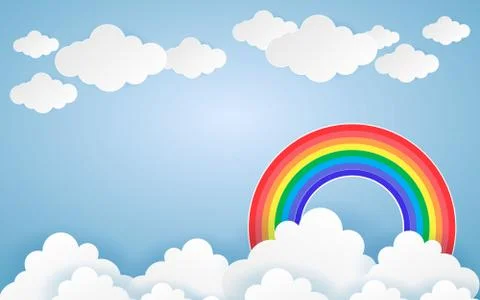 Color Full Cloud Paper Style art vector illustration background Illustrazione stock