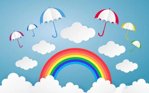 Color Full Cloud Paper Style art vector illustration background Stock Illustration