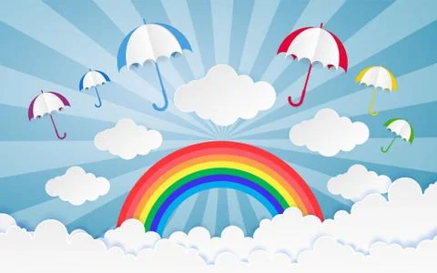 Color Full Cloud Paper Style art vector illustration Stock Illustration
