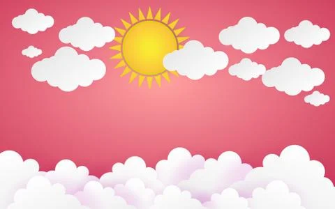 Color full Paper rocket Plan in pink sky Paper art Style background ,vect Stock Illustration