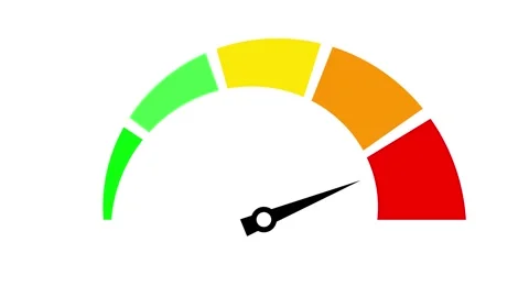 Color gauge animated speedometer needle moving across rating segments on 4k.. Stock Footage 342743409