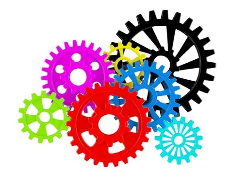 Color gears on white Illustrazione stock
