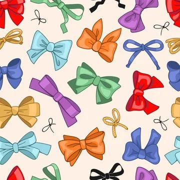 Color gift bows seamless pattern. Hairstyle accessories, decorative present 스톡 일러스트