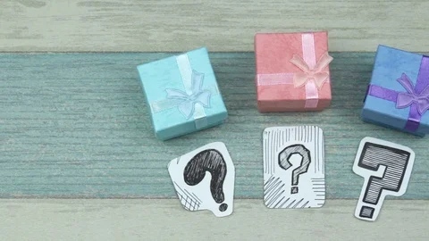Color gift boxes and questions Stock Footage 90449059