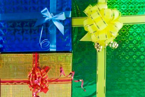 Color gift boxes over background Stock Photos