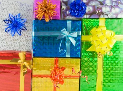 Color gift boxes over background Foto stock
